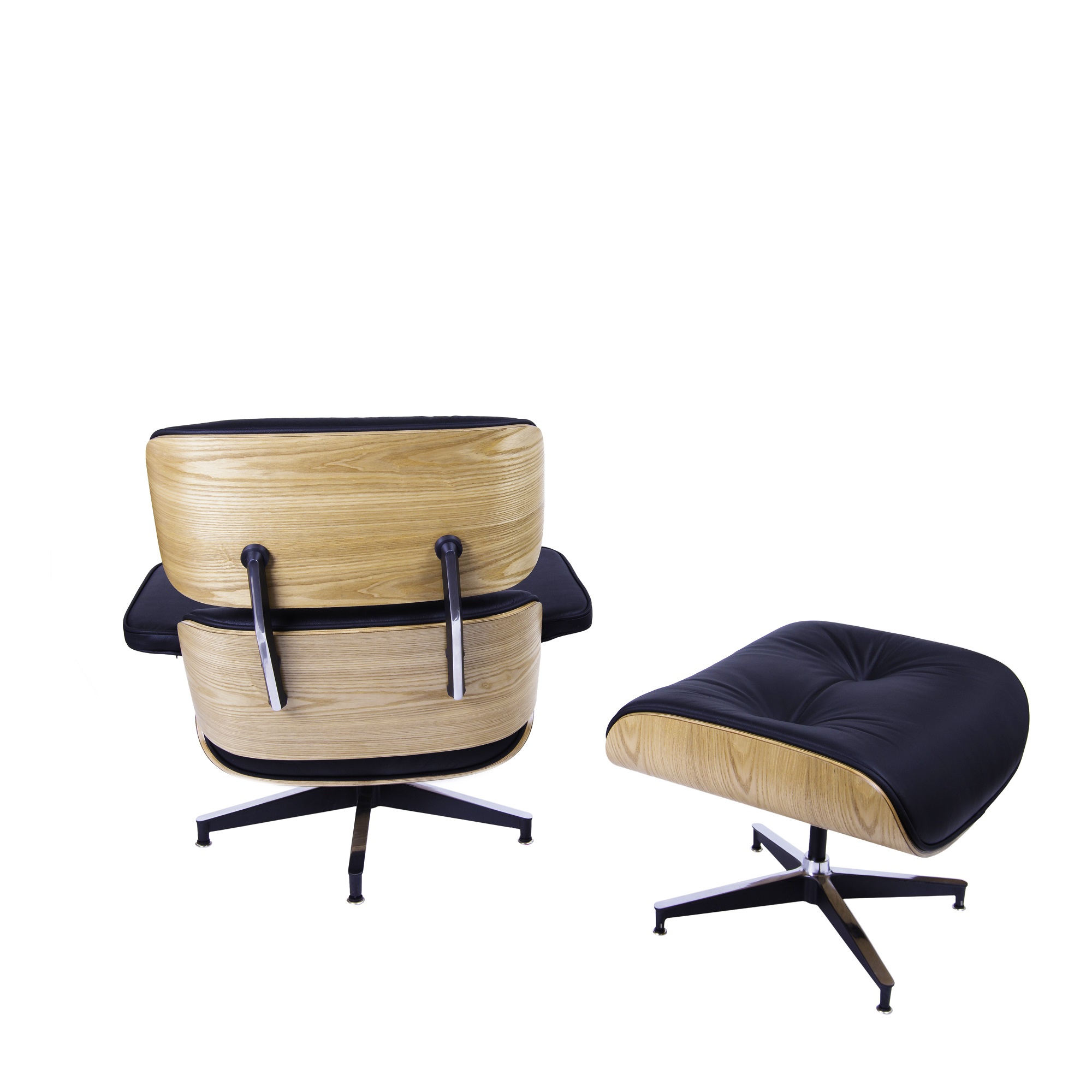 Charles Eames style, Chaise longue avec hocker EA670 noir bois de frêne Base noire