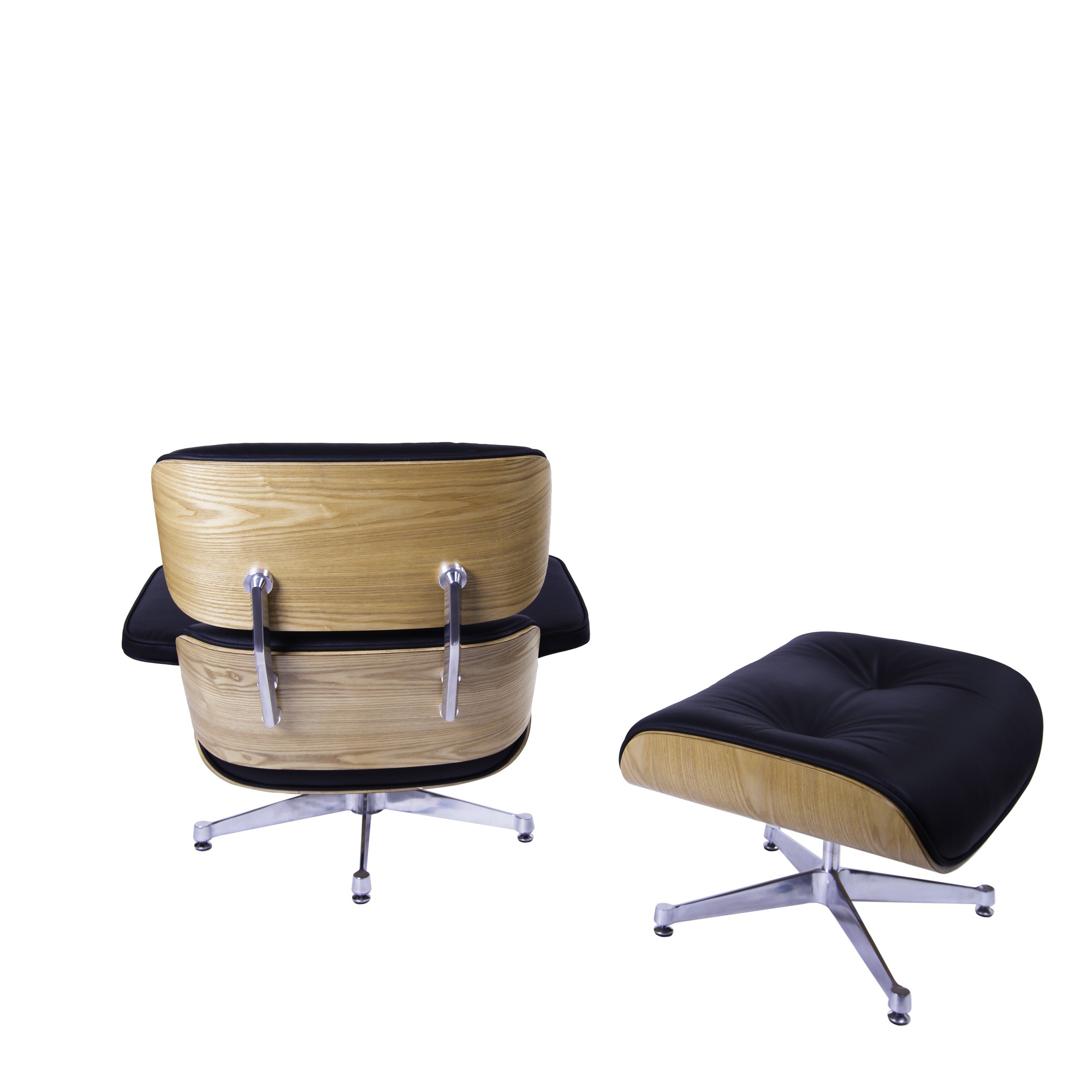 Charles Eames style, Chaise longue avec hocker EA670 noir bois de frêne Base polie