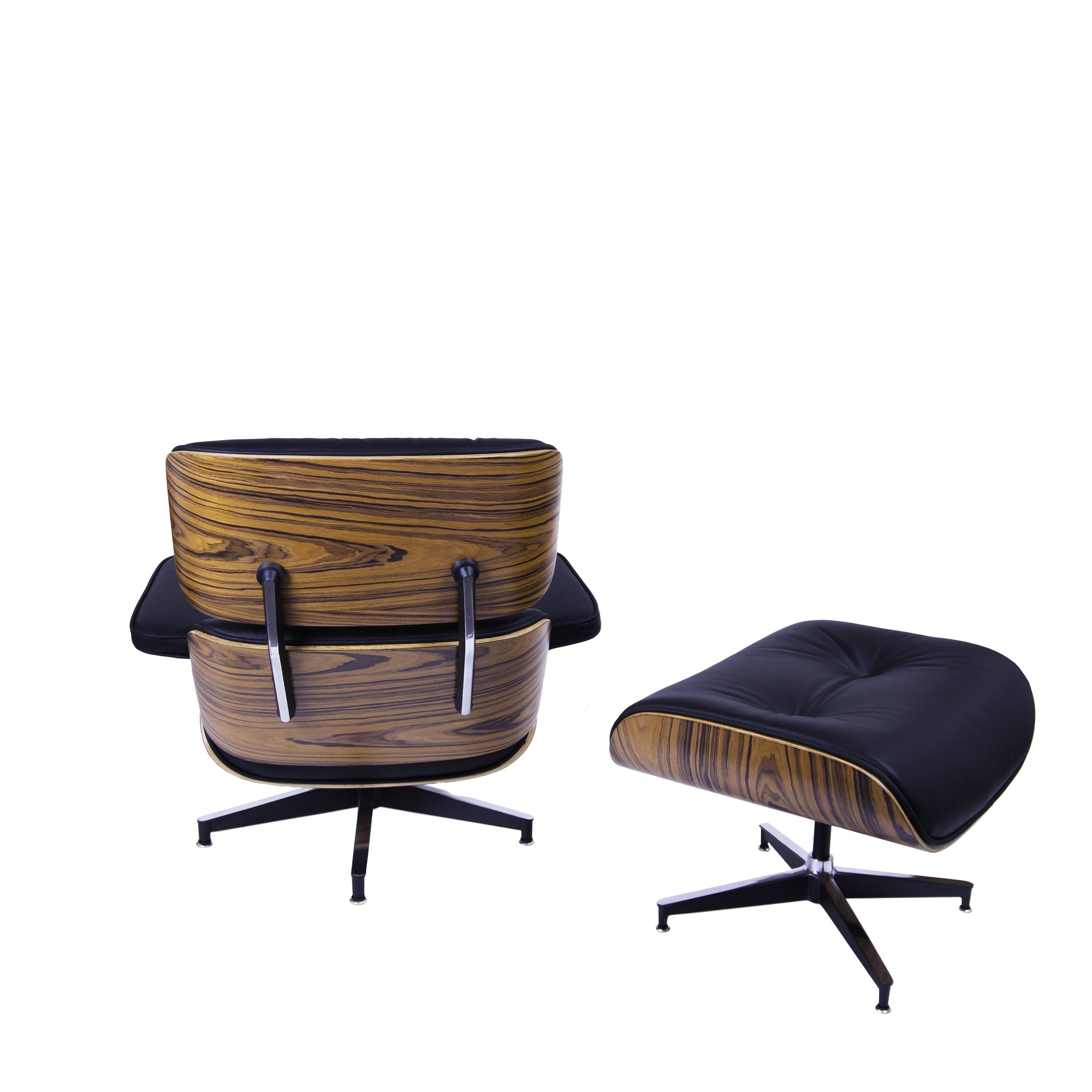 Charles Eames style, Chaise longue avec hocker EA670 XL noir Palysander Base noire