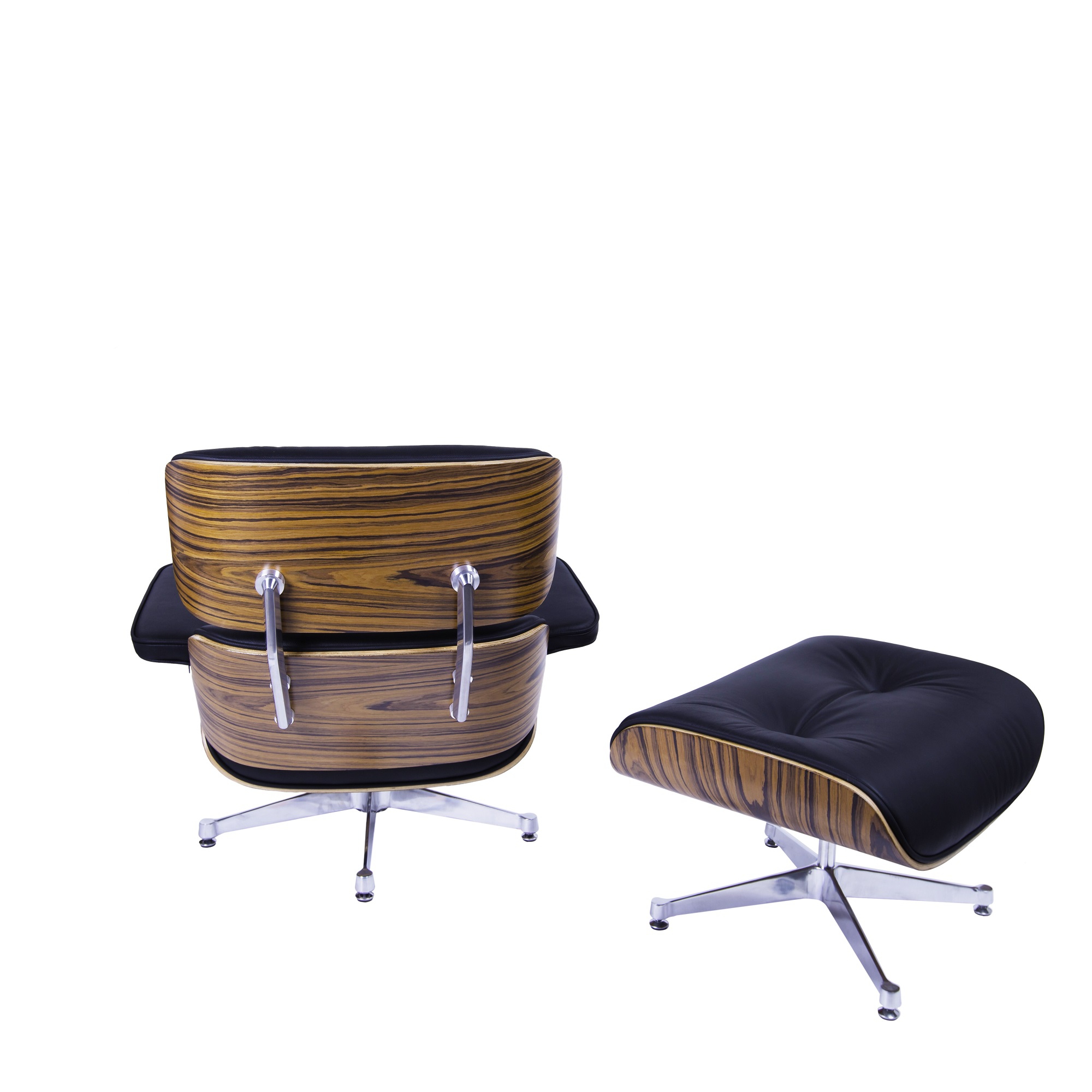 Charles Eames style, Chaise longue avec hocker EA670 XL noir Palysander Base polie