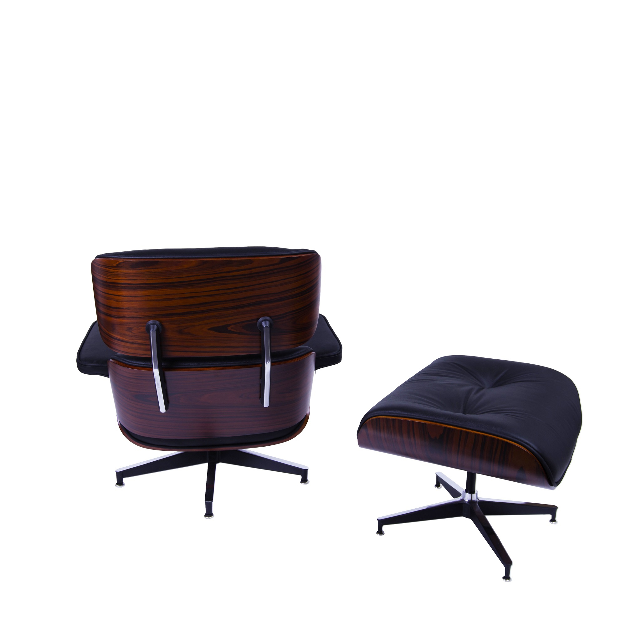 Charles Eames style, Chaise longue avec hocker EA670 noir bois de rose Base noire