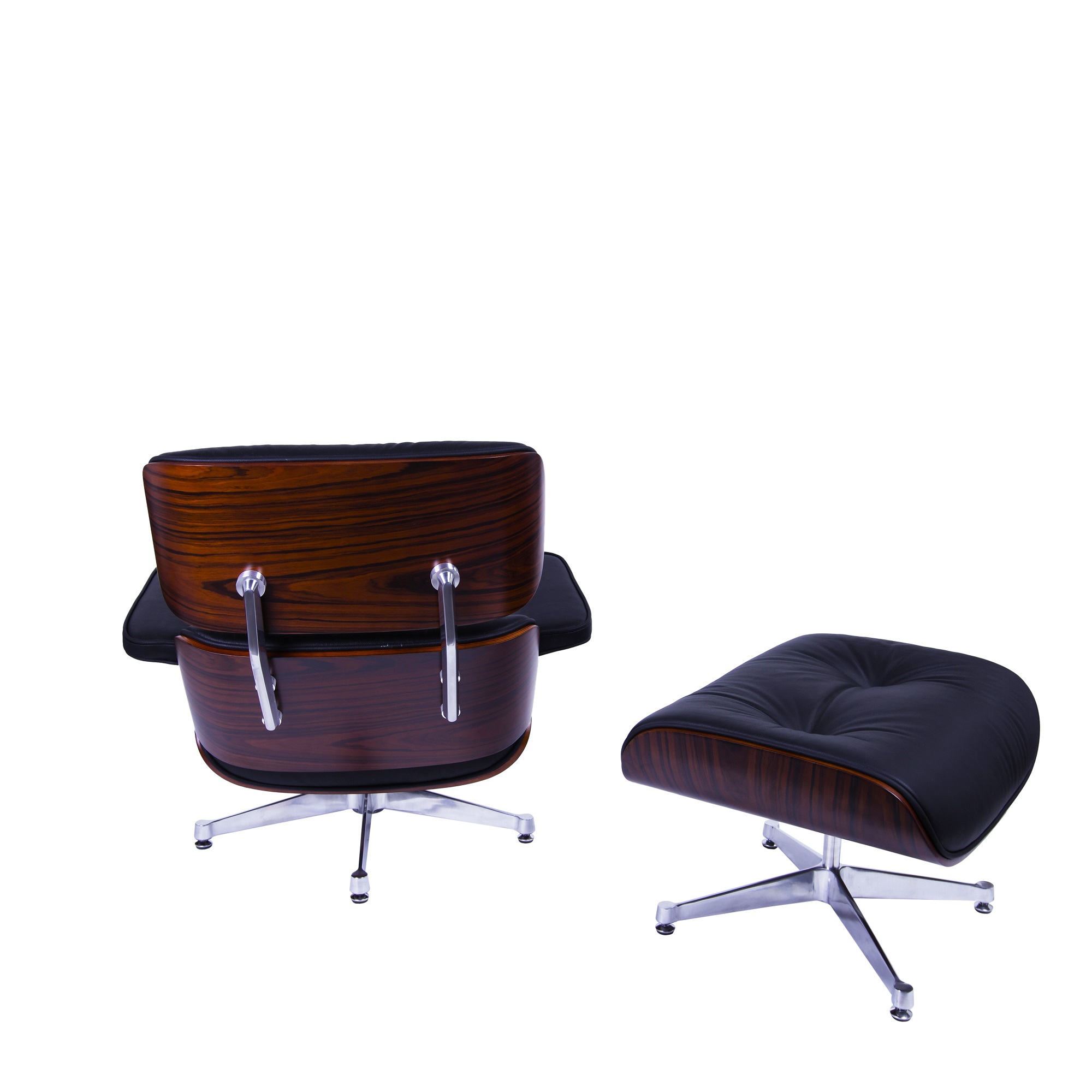 Charles Eames style, Chaise longue avec hocker EA670 XL noir bois de rose Base polie