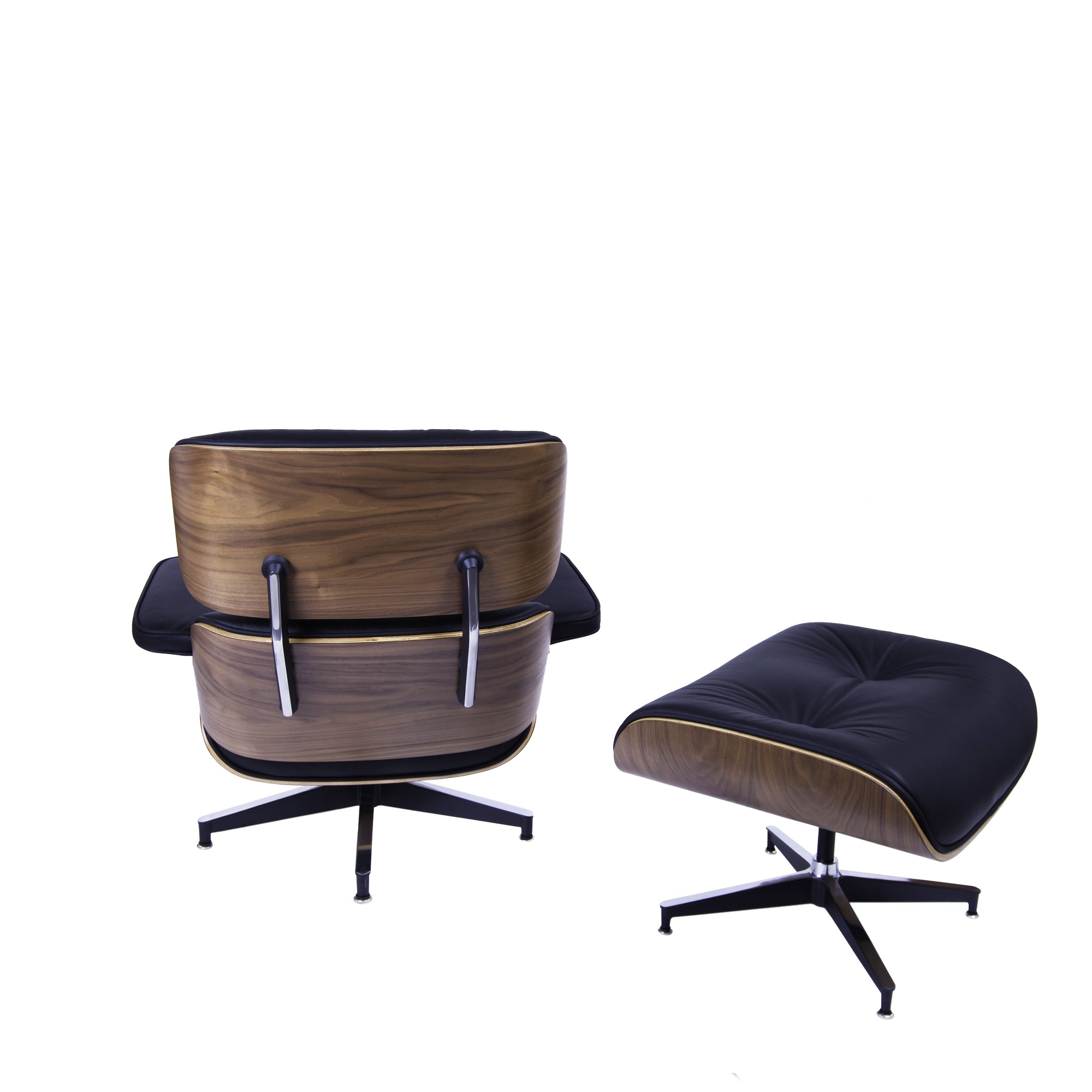 Charles Eames style, Chaise longue avec hocker EA670 noir Noyer Base noire