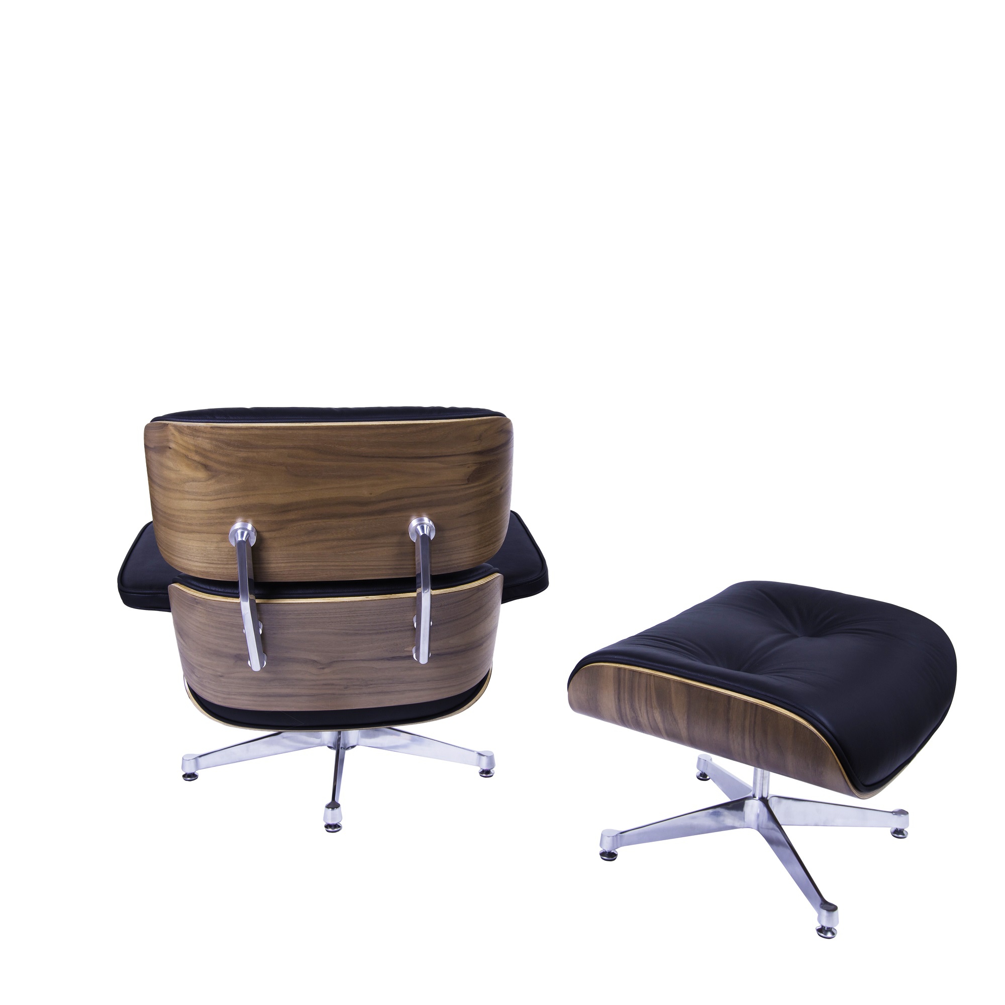 Charles Eames style, Chaise longue avec hocker EA670 noir Noyer Base polie