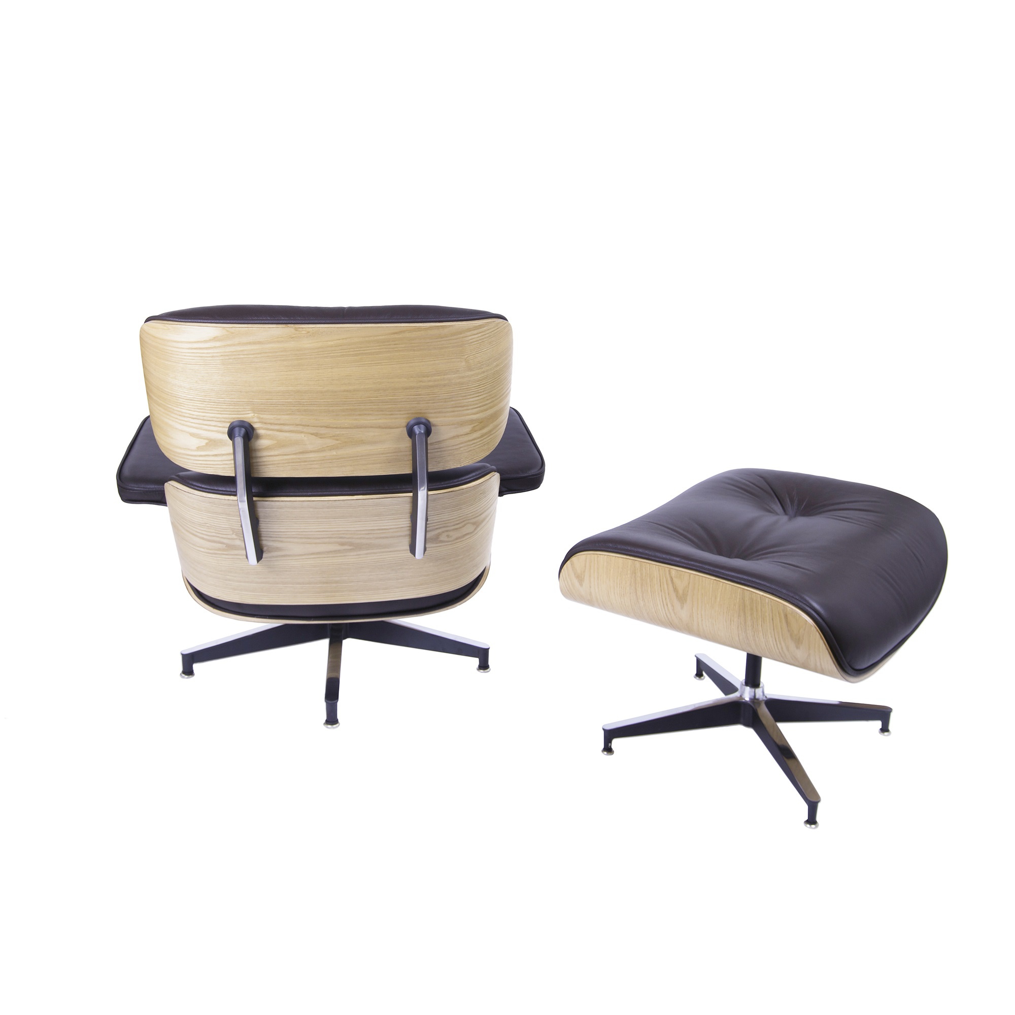 Charles Eames style, Chaise longue avec hocker EA670 brun bois de frêne Base noire