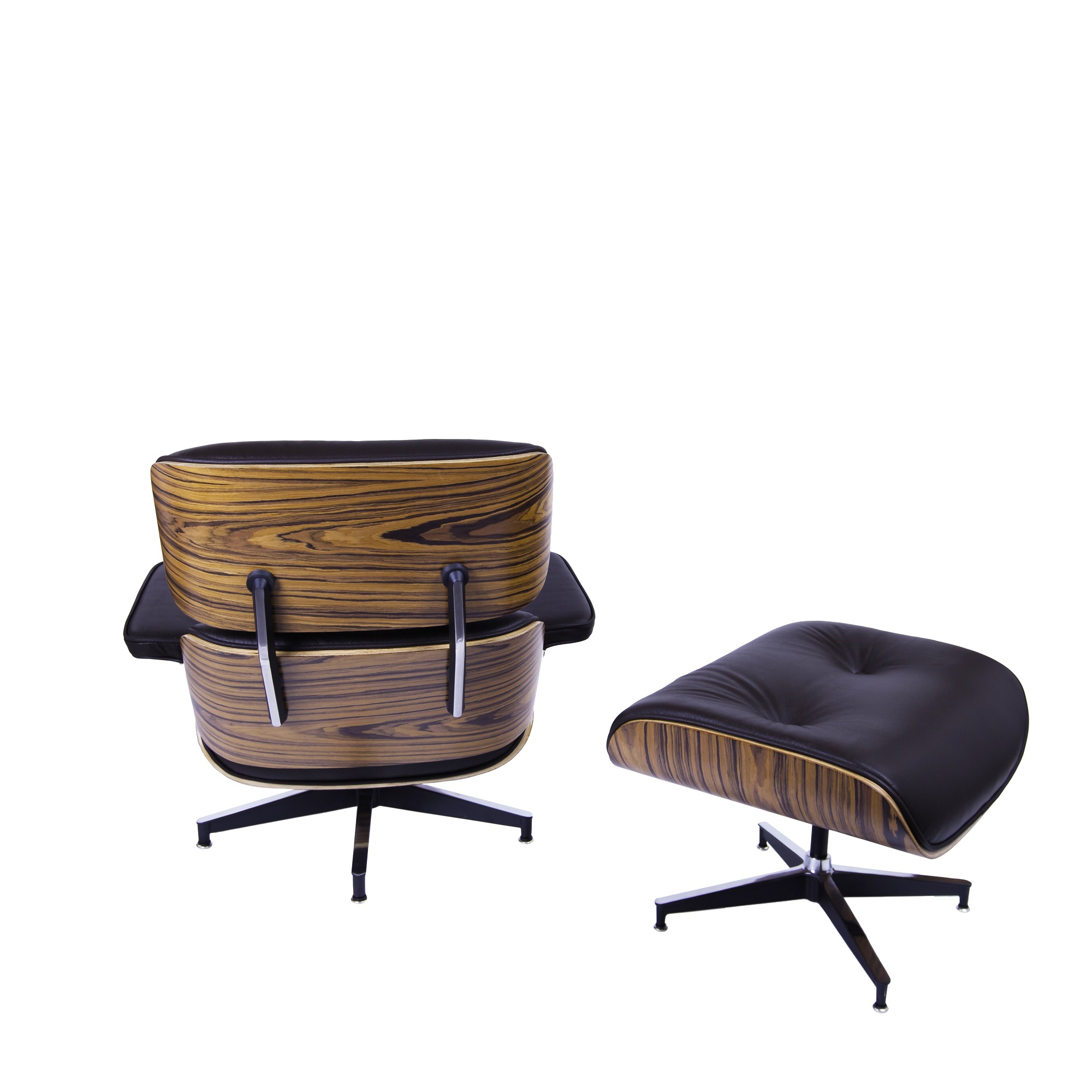 Charles Eames style, Chaise longue avec hocker EA670 brun Palysander Base noire