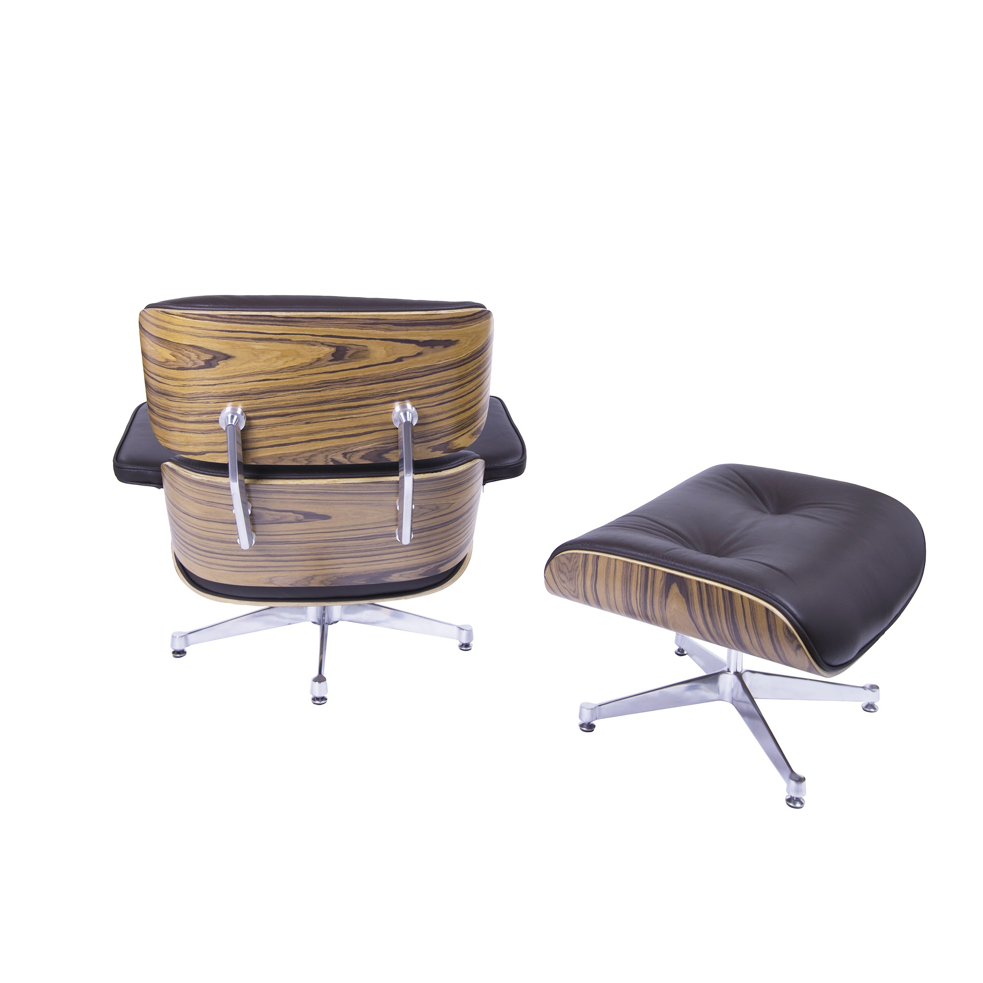 Charles Eames style, Chaise longue avec hocker EA670 XL brun Palysander Base polie