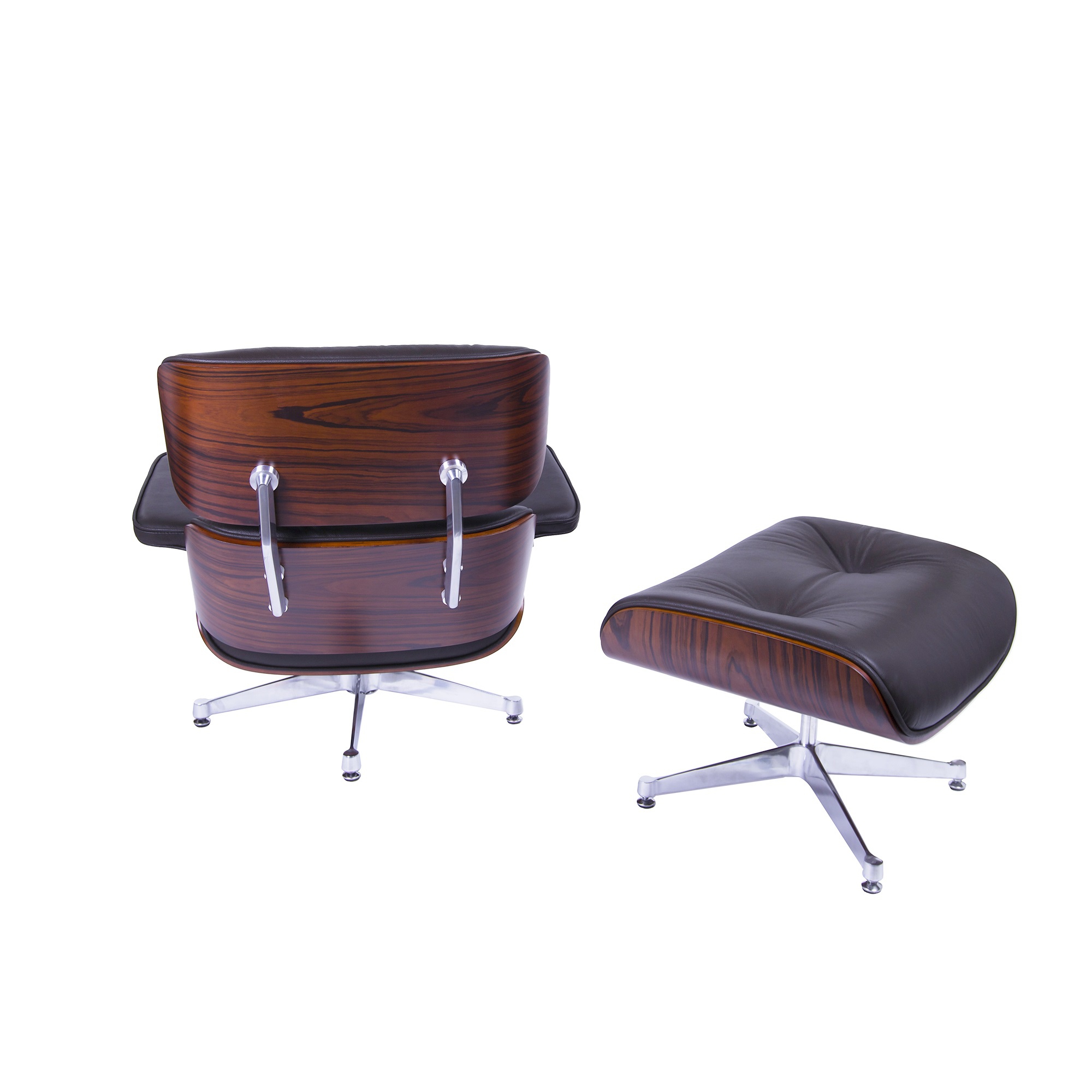 Charles Eames style, Chaise longue avec hocker EA670 XL brun bois de rose Base polie