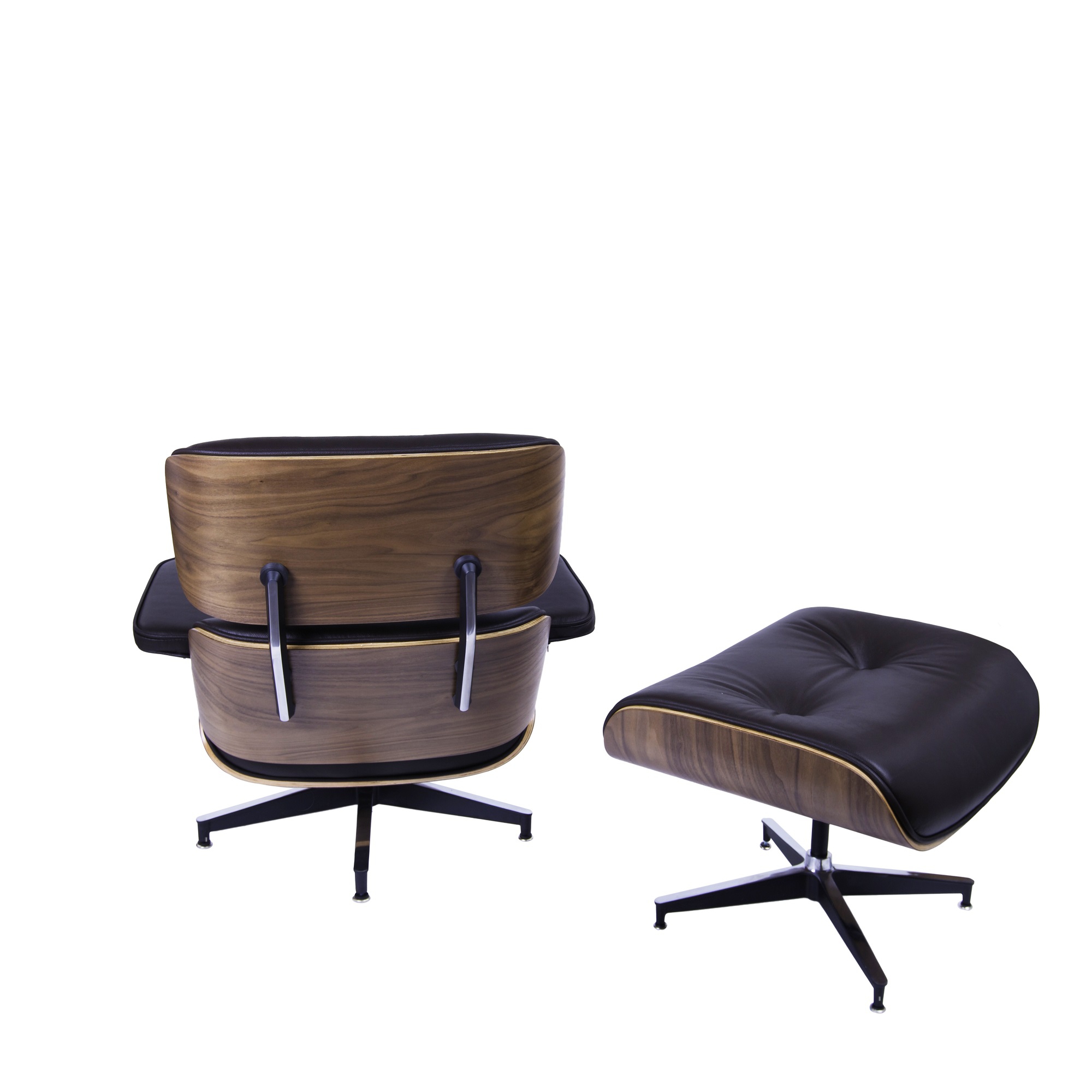 Charles Eames style, Chaise longue avec hocker EA670 brun Noyer Base noire