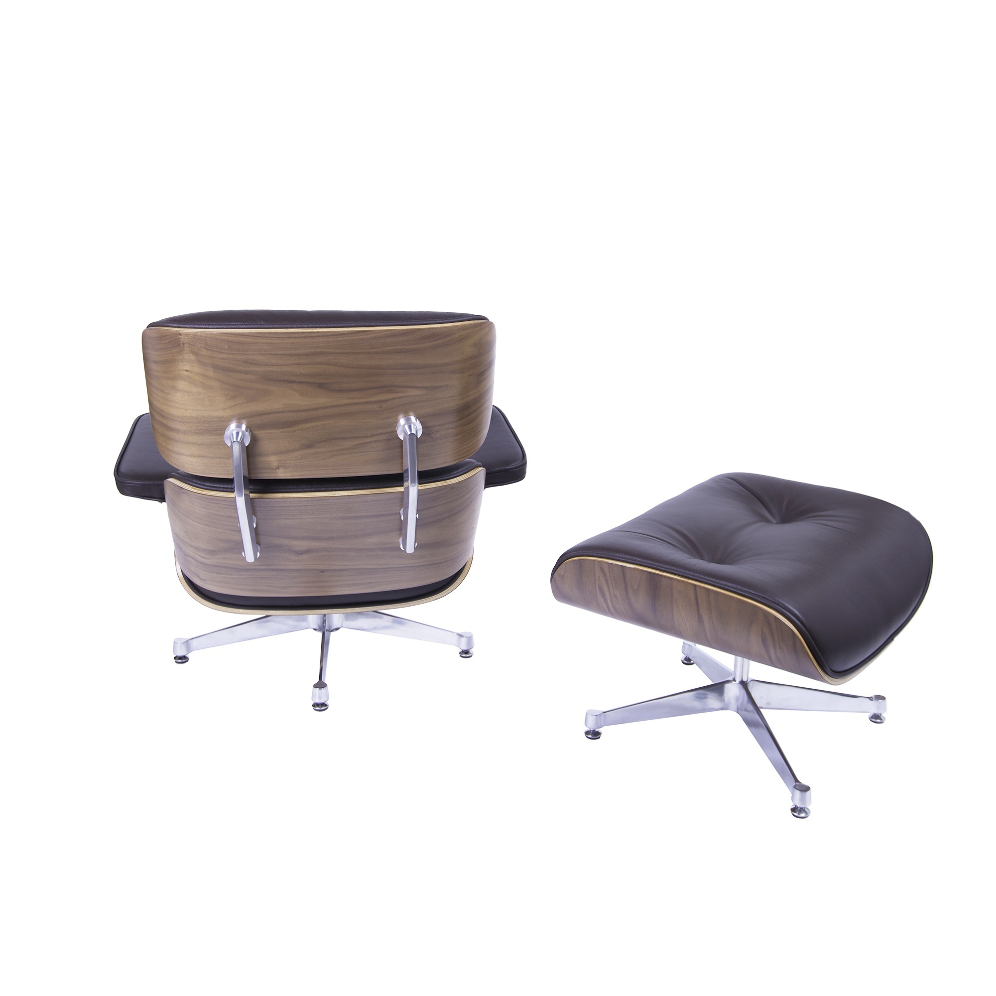 Charles Eames style, Chaise longue avec hocker EA670 brun Noyer Base polie