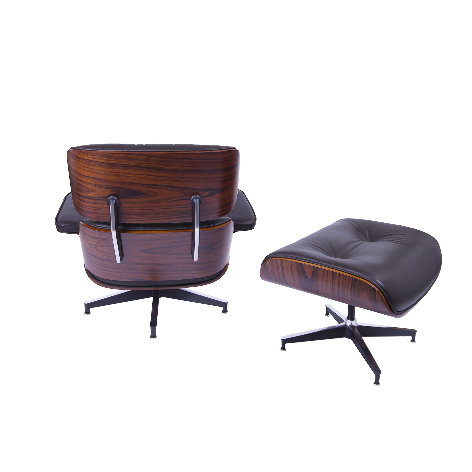 Charles Eames style, Chaise longue avec hocker EA670 XL brun bois de rose Base noire
