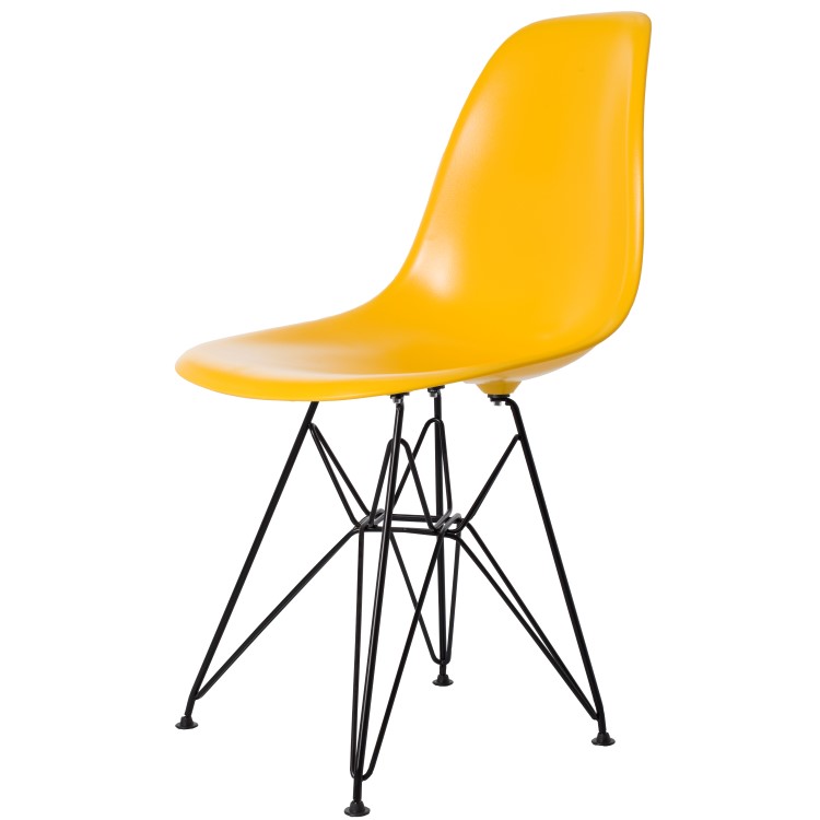 Charles Eames style, Chaise de salle à manger DSR cadre noir ABS jaune
