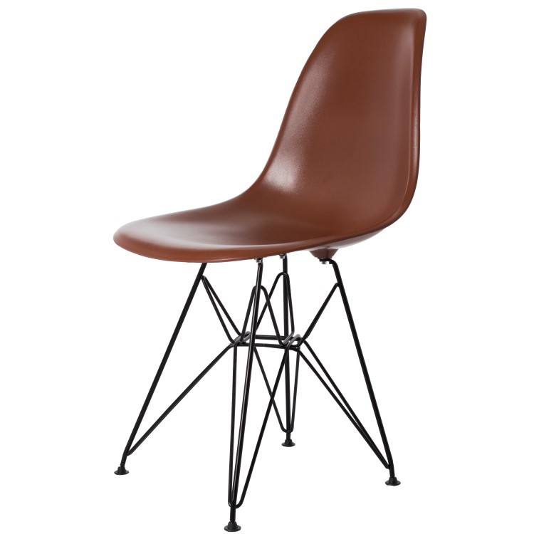Charles Eames style, Chaise de salle à manger DSR cadre noir ABS brun