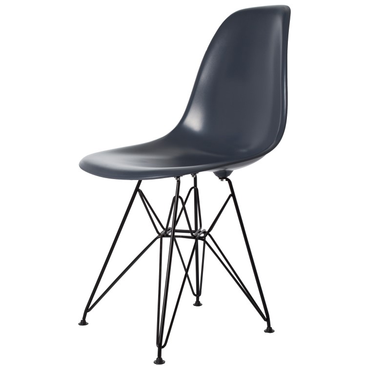 Charles Eames style, Chaise de salle à manger DSR cadre noir ABS gris foncé