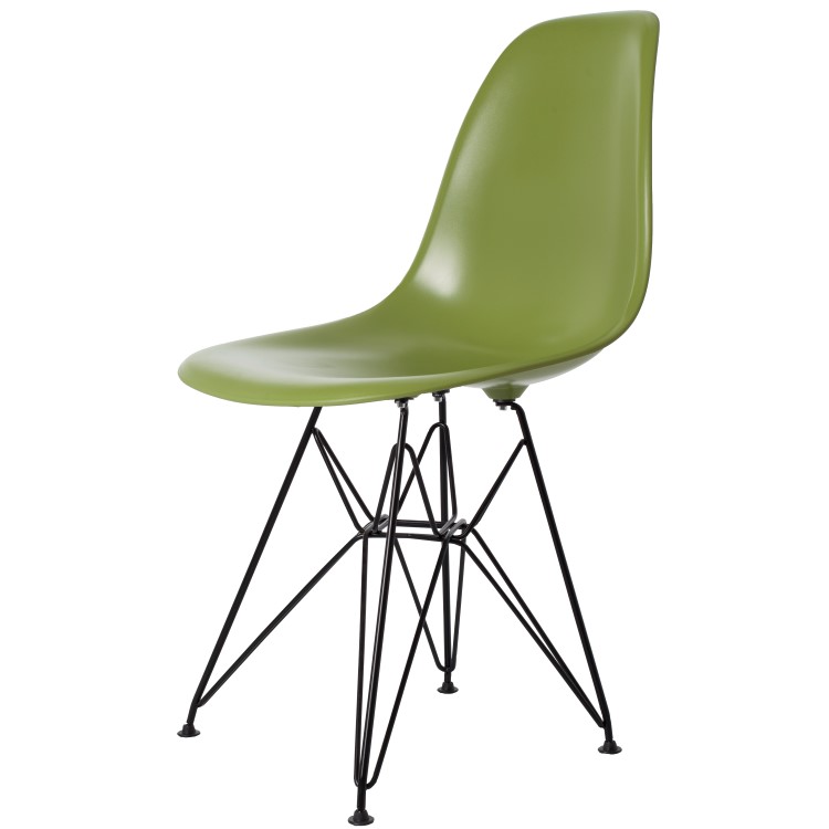 Charles Eames style, Chaise de salle à manger DSR cadre noir ABS vert