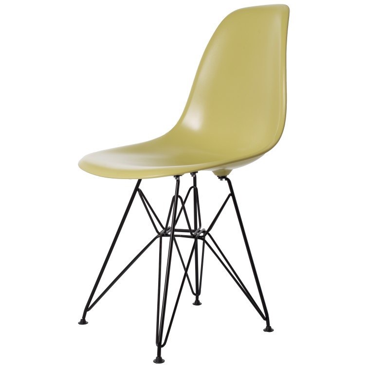 Charles Eames style, Chaise de salle à manger DSR cadre noir ABS vert olive