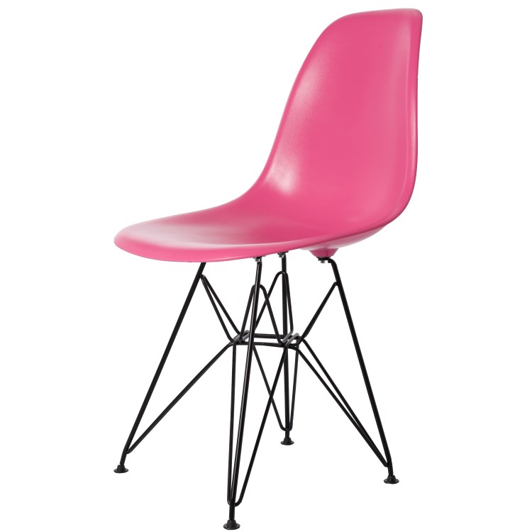 Charles Eames style, Chaise de salle à manger DSR cadre noir ABS rose