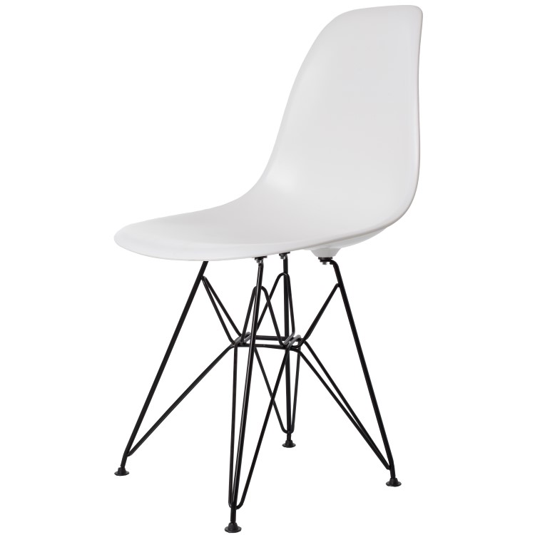 Charles Eames style, Chaise de salle à manger DSR cadre noir ABS blanc