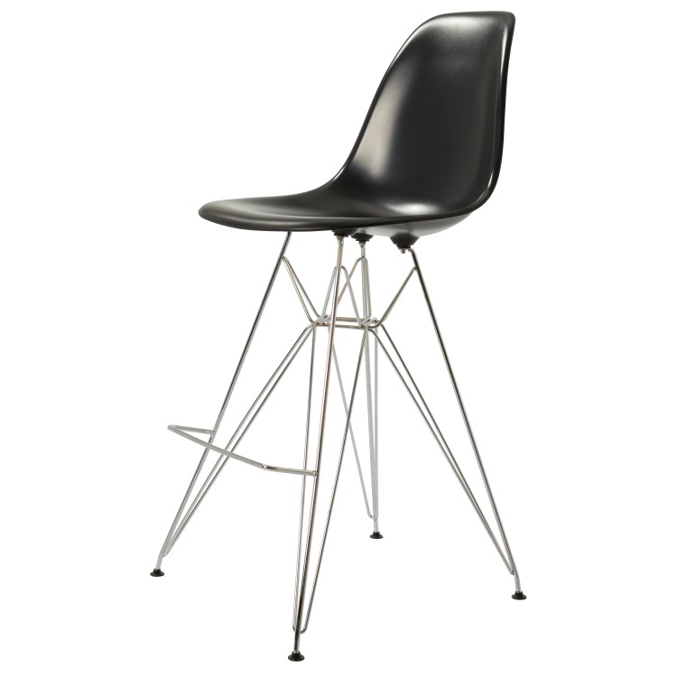 Charles Eames style, Tabouret de bar DSR brillant ABS noir