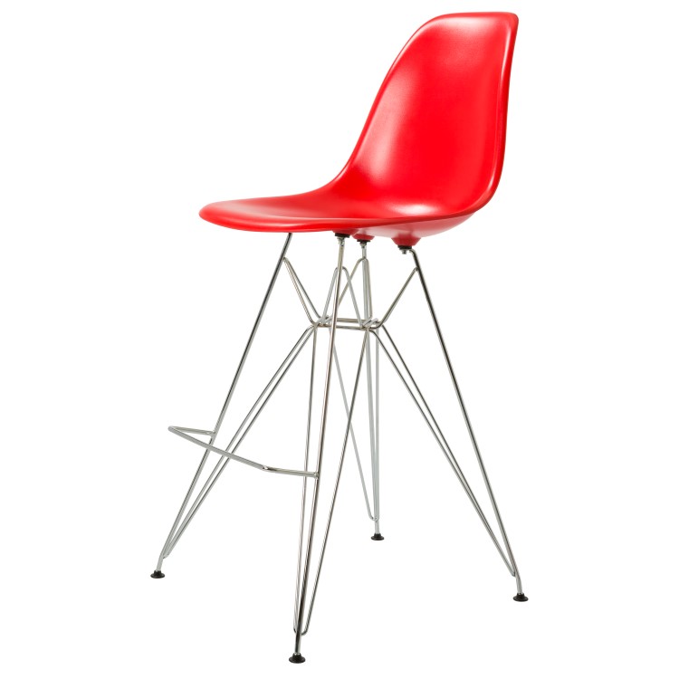 Charles Eames style, Tabouret de bar DSR brillant ABS rouge