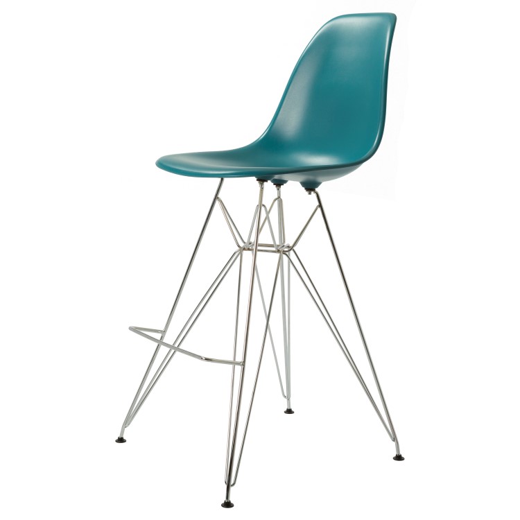 Charles Eames style, Tabouret de bar DSR mat PP bleu océan