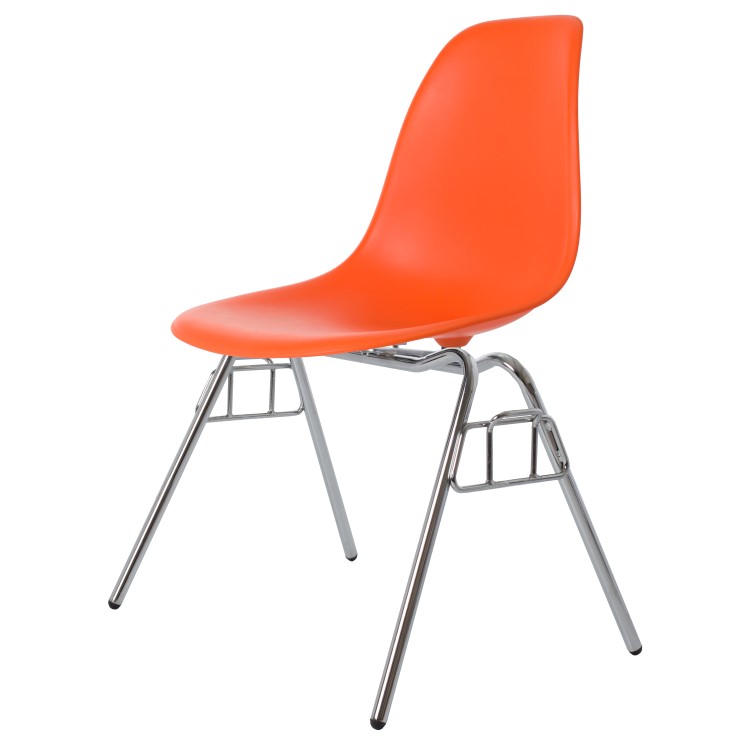 Charles Eames style, Chaise de salle à manger DSS mat PP Orange Fluo