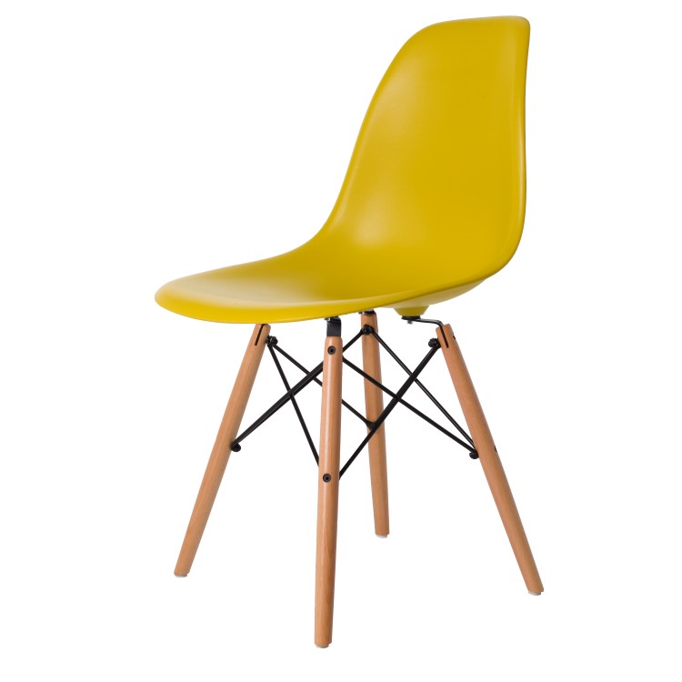 Charles Eames style, Chaise de salle à manger DSW mat PP moutarde