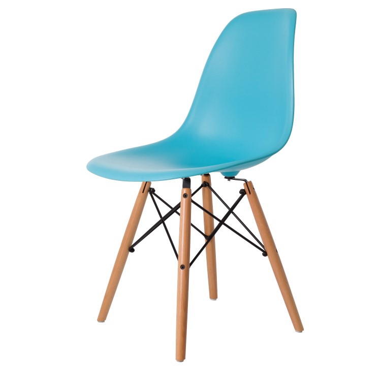 Charles Eames style, Chaise de salle à manger DSW mat PP bleu néon