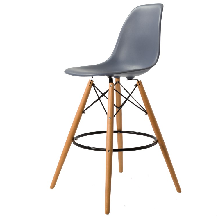 Charles Eames style, Tabouret de bar DSW mat PP gris foncé