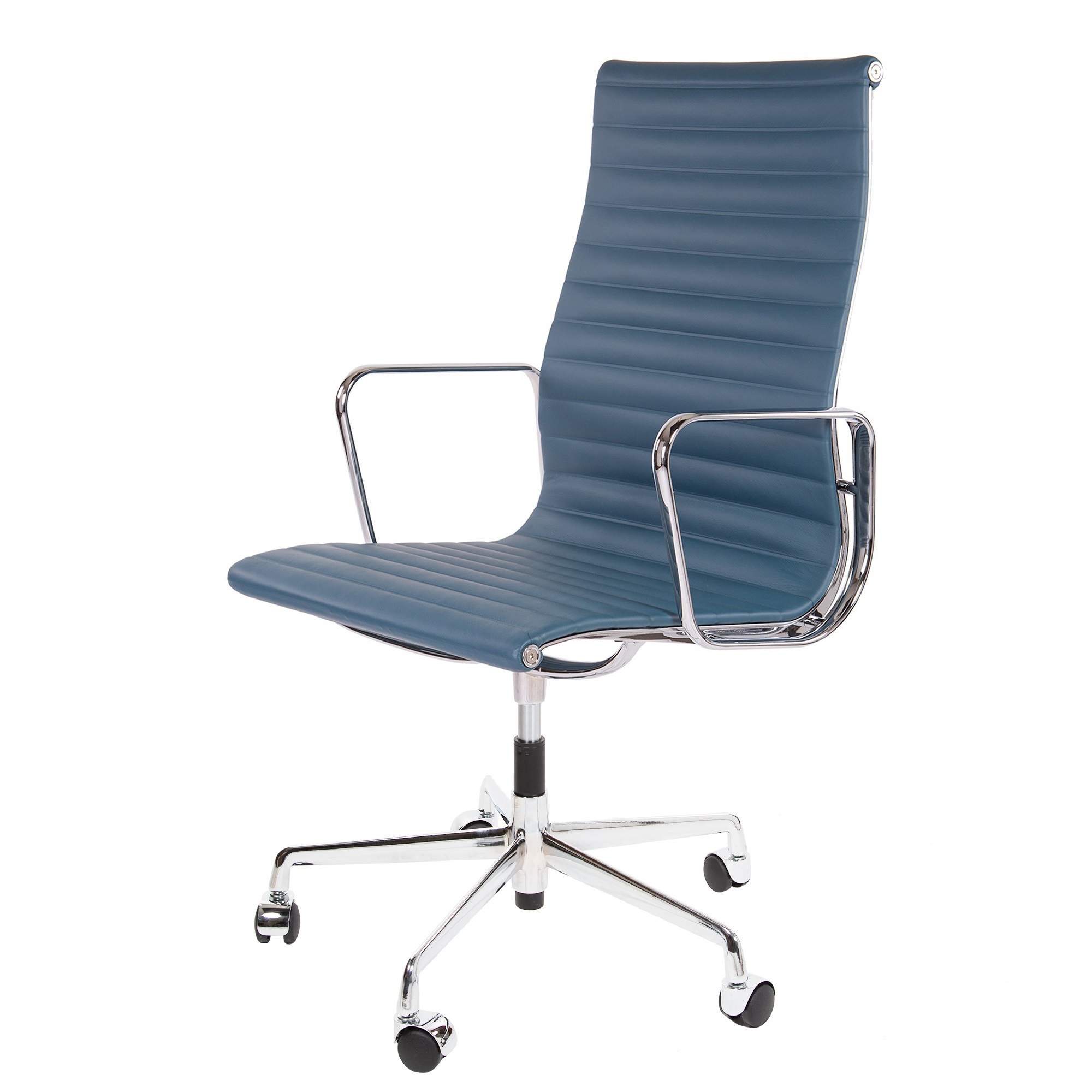 Charles Eames style, Chaise de bureau EA119 cuir bleu