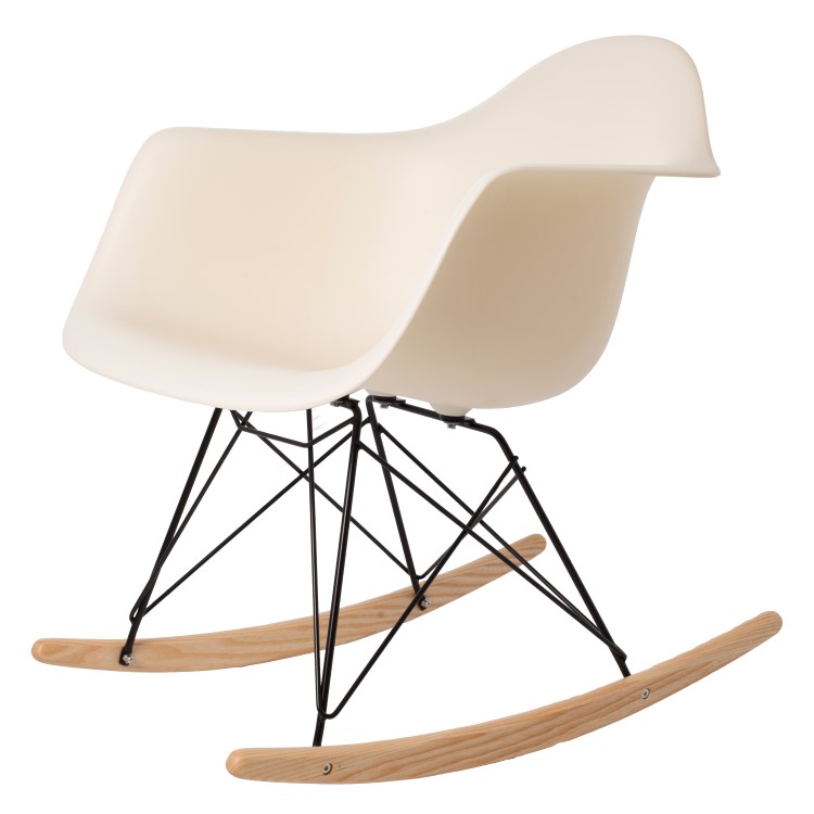 Charles Eames style, Fauteuil à bascule RAR cadre noir crème PP