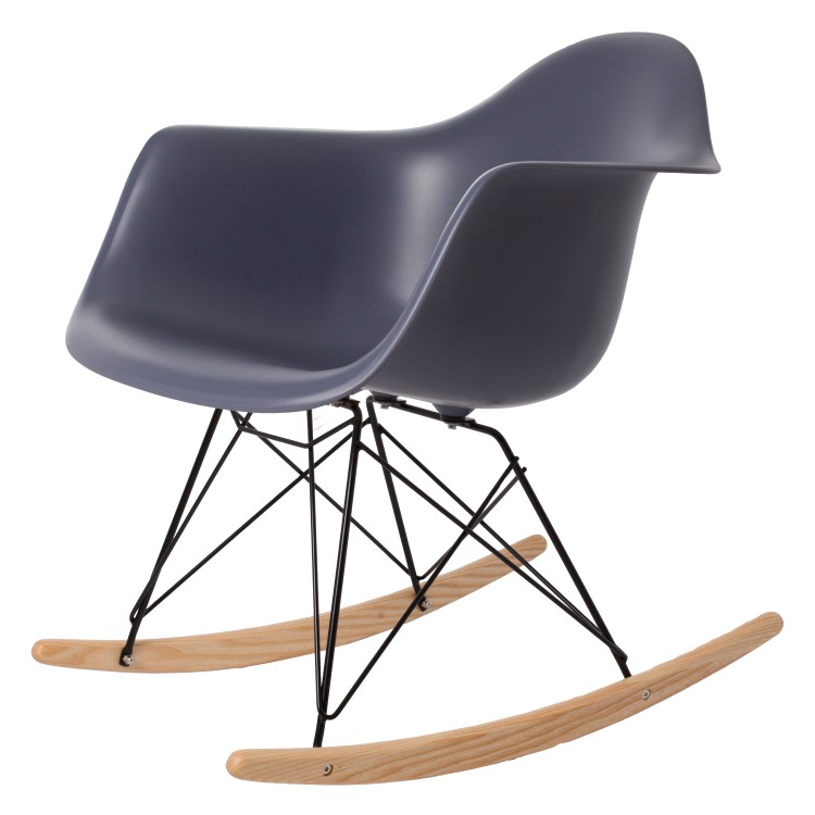 Charles Eames style, Fauteuil à bascule RAR cadre noir PP gris foncé