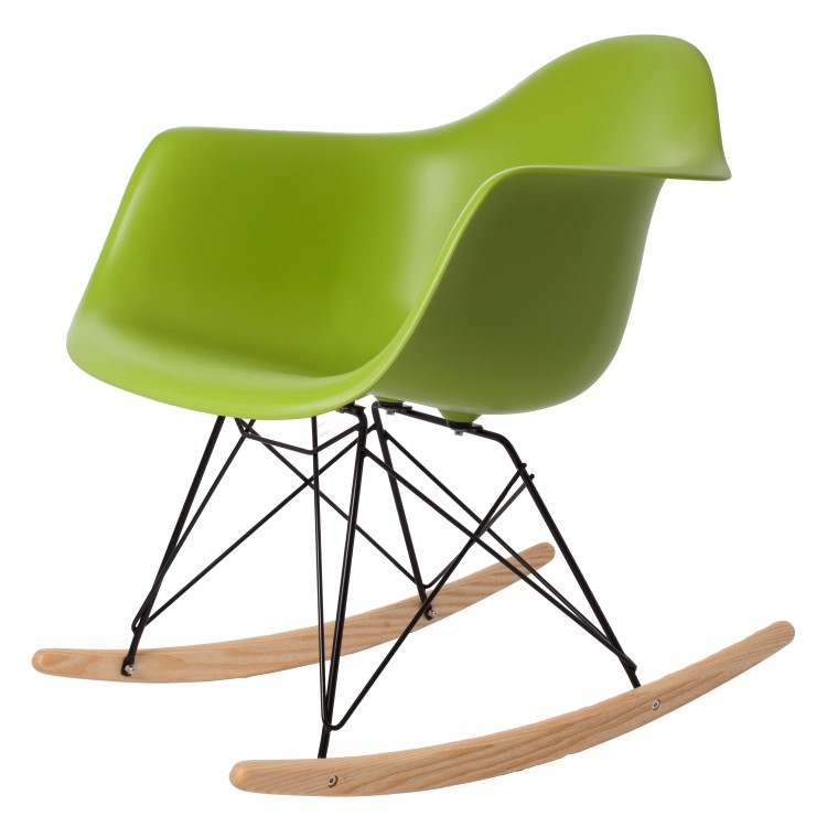 Charles Eames style, Fauteuil à bascule RAR cadre noir PP vert