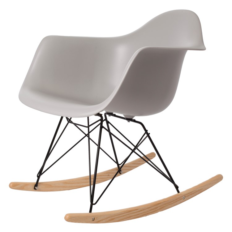 Charles Eames style, Fauteuil à bascule RAR cadre noir PP gris clair