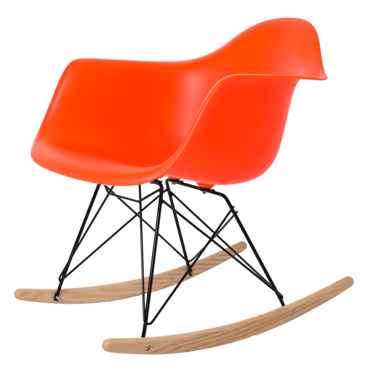 Charles Eames style, Fauteuil à bascule RAR PP Orange Fluo