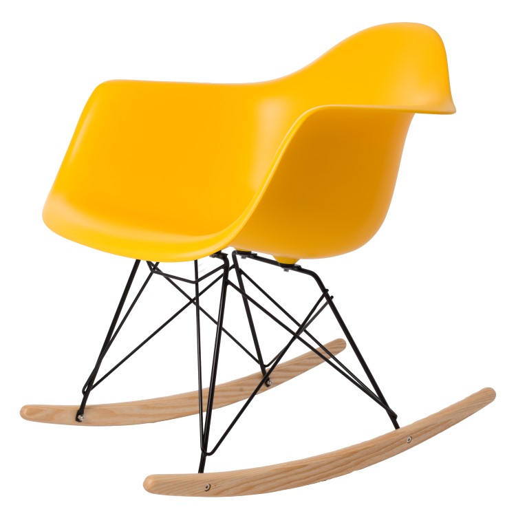Charles Eames style, Fauteuil à bascule RAR cadre noir PP jaune