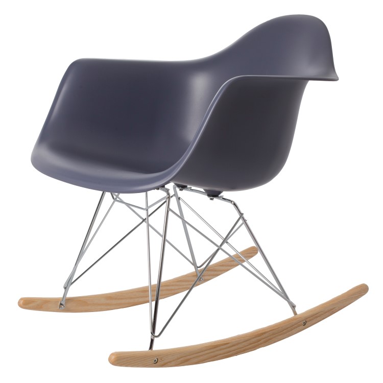 Charles Eames style, Fauteuil à bascule RAR Cadre chrome PP gris foncé