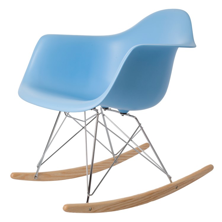 Charles Eames style, Fauteuil à bascule RAR Cadre chrome PP bleu clair