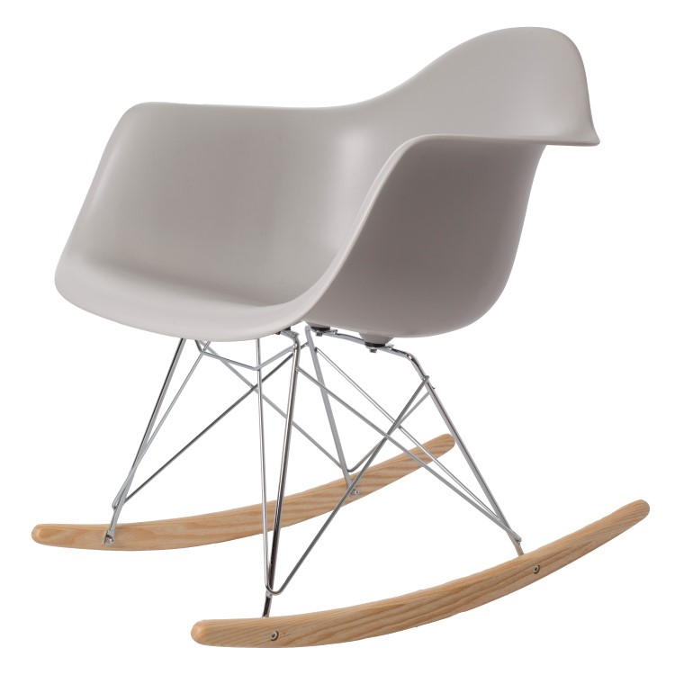Charles Eames style, Fauteuil à bascule RAR Cadre chrome PP gris clair