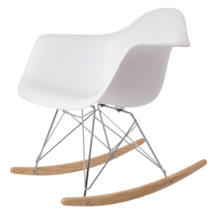 Charles Eames style, Fauteuil à bascule RAR Cadre chrome PP blanc