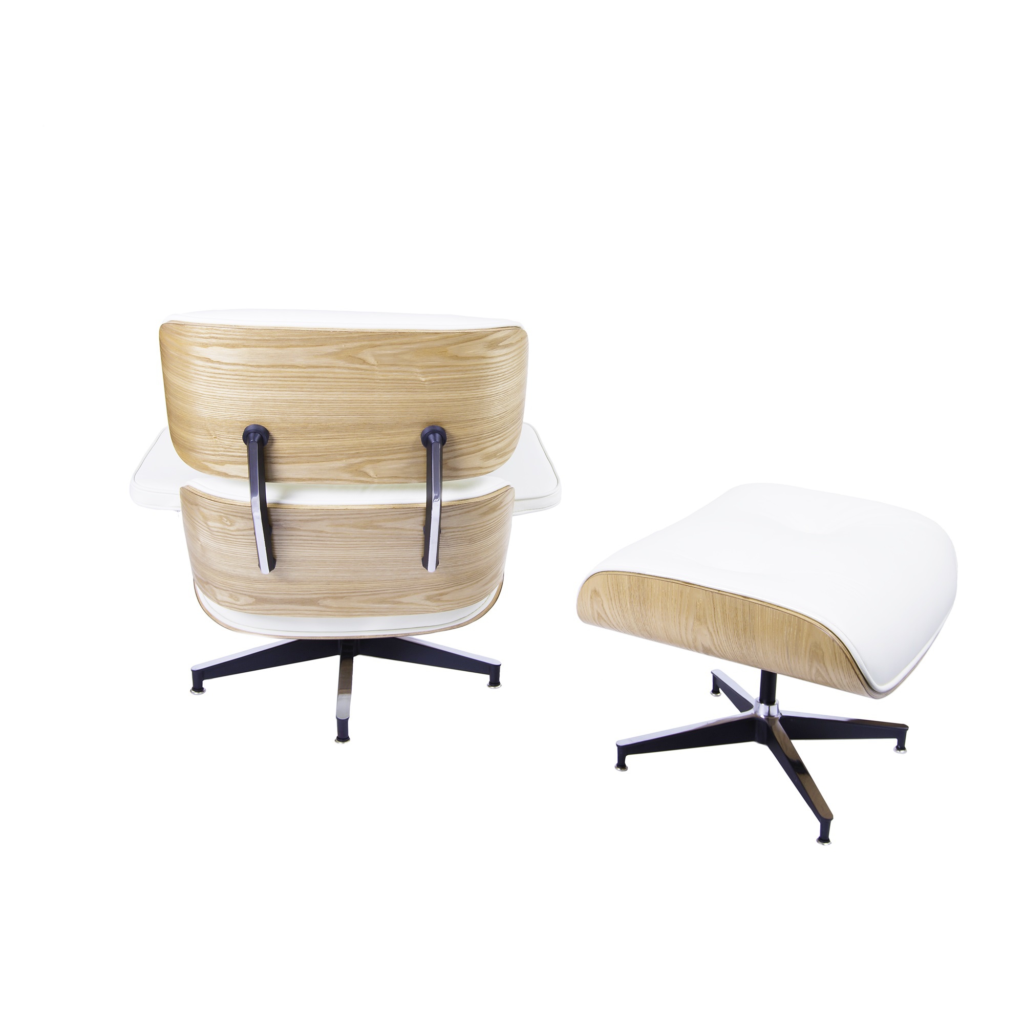 Charles Eames style, Chaise longue avec hocker EA670 XL Creme bois de frêne Base noire