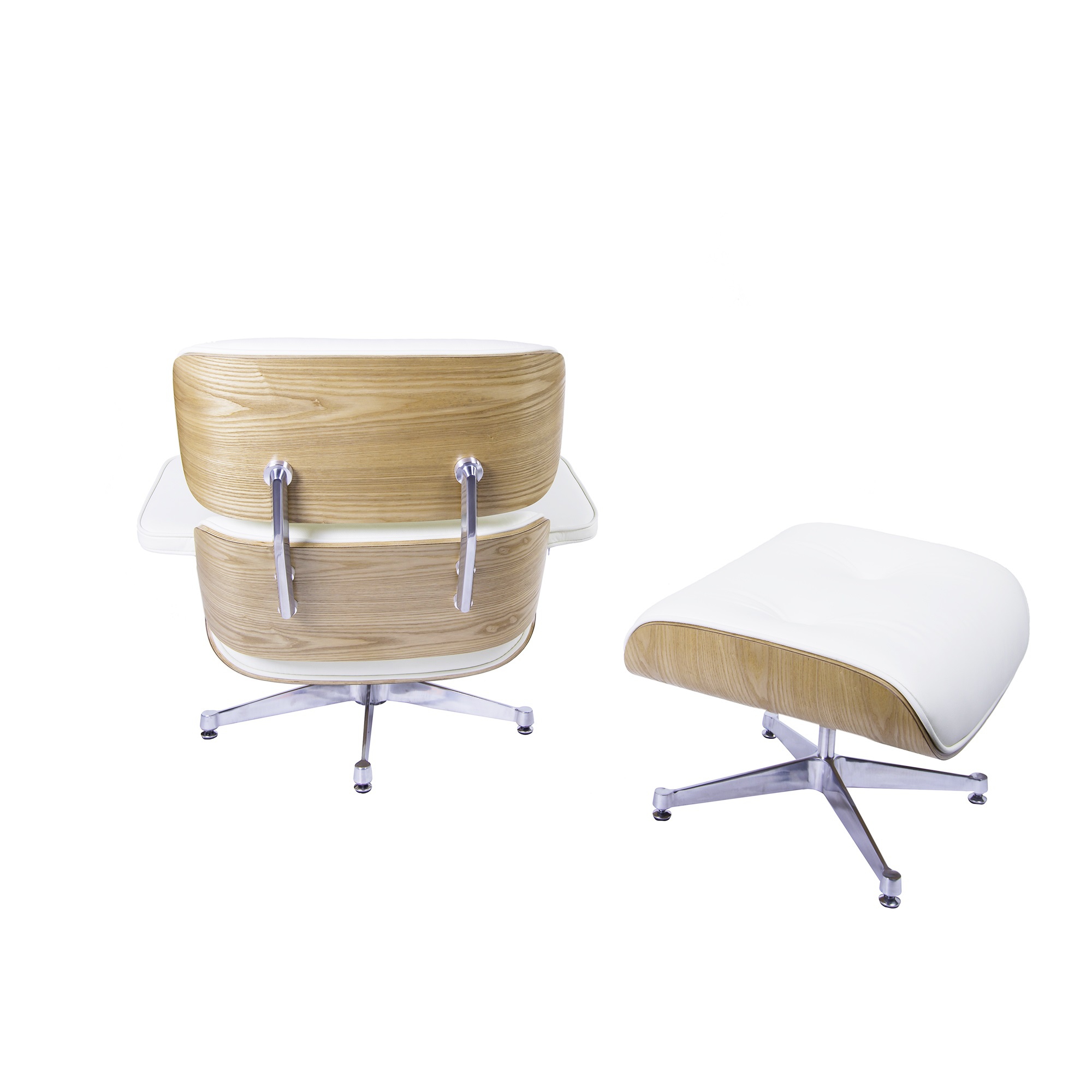 Charles Eames style, Chaise longue avec hocker EA670 XL Creme bois de frêne Base polie