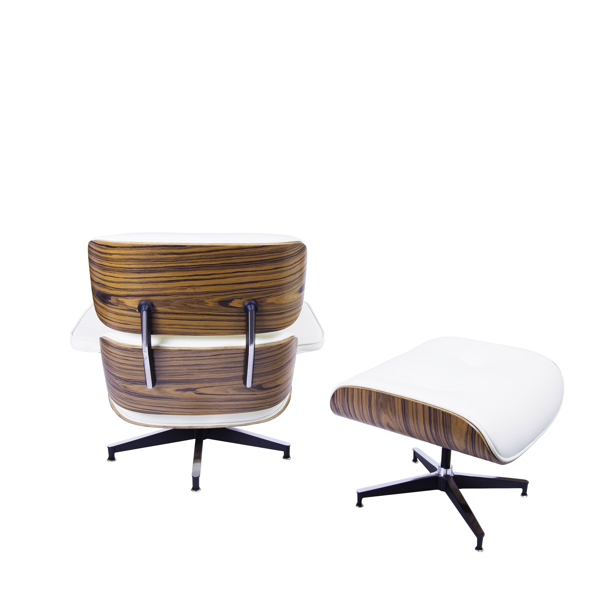 Charles Eames style, Chaise longue avec hocker EA670 Creme Palysander Base noire