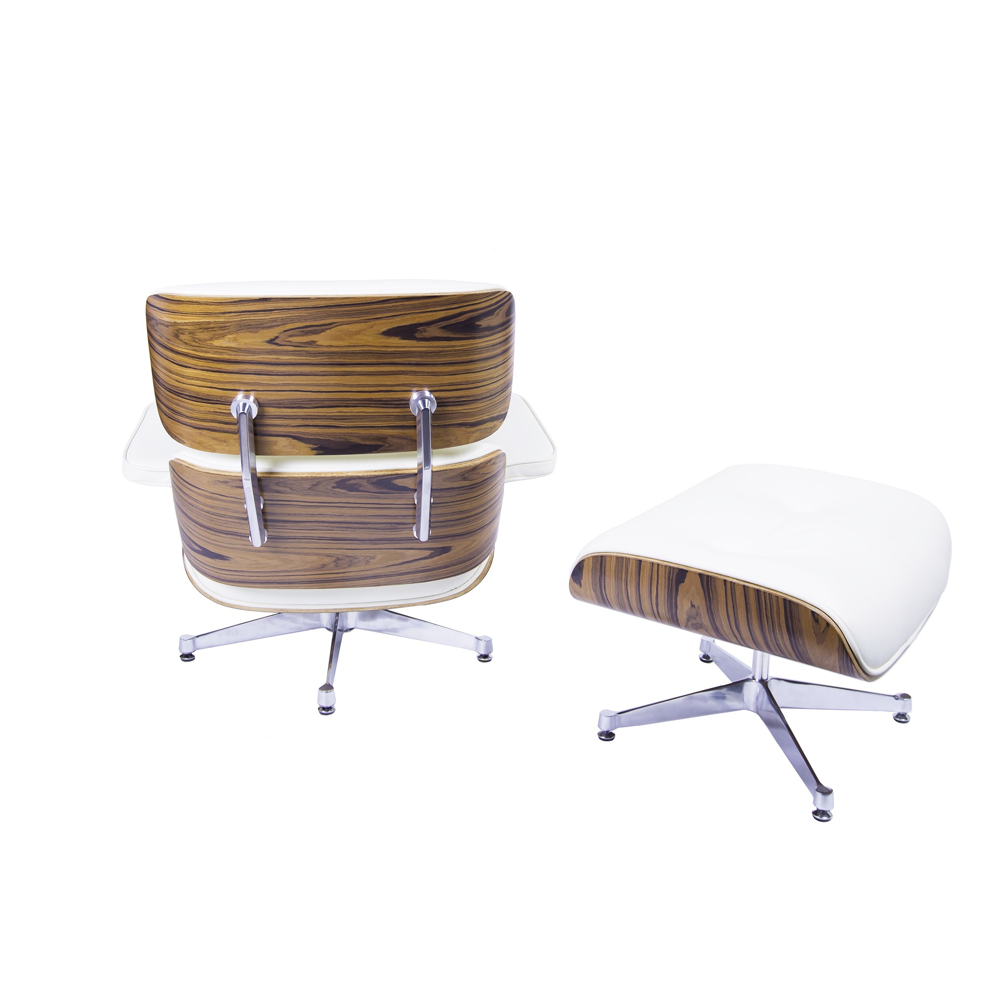Charles Eames style, Chaise longue avec hocker EA670 XL Creme Palysander Base polie
