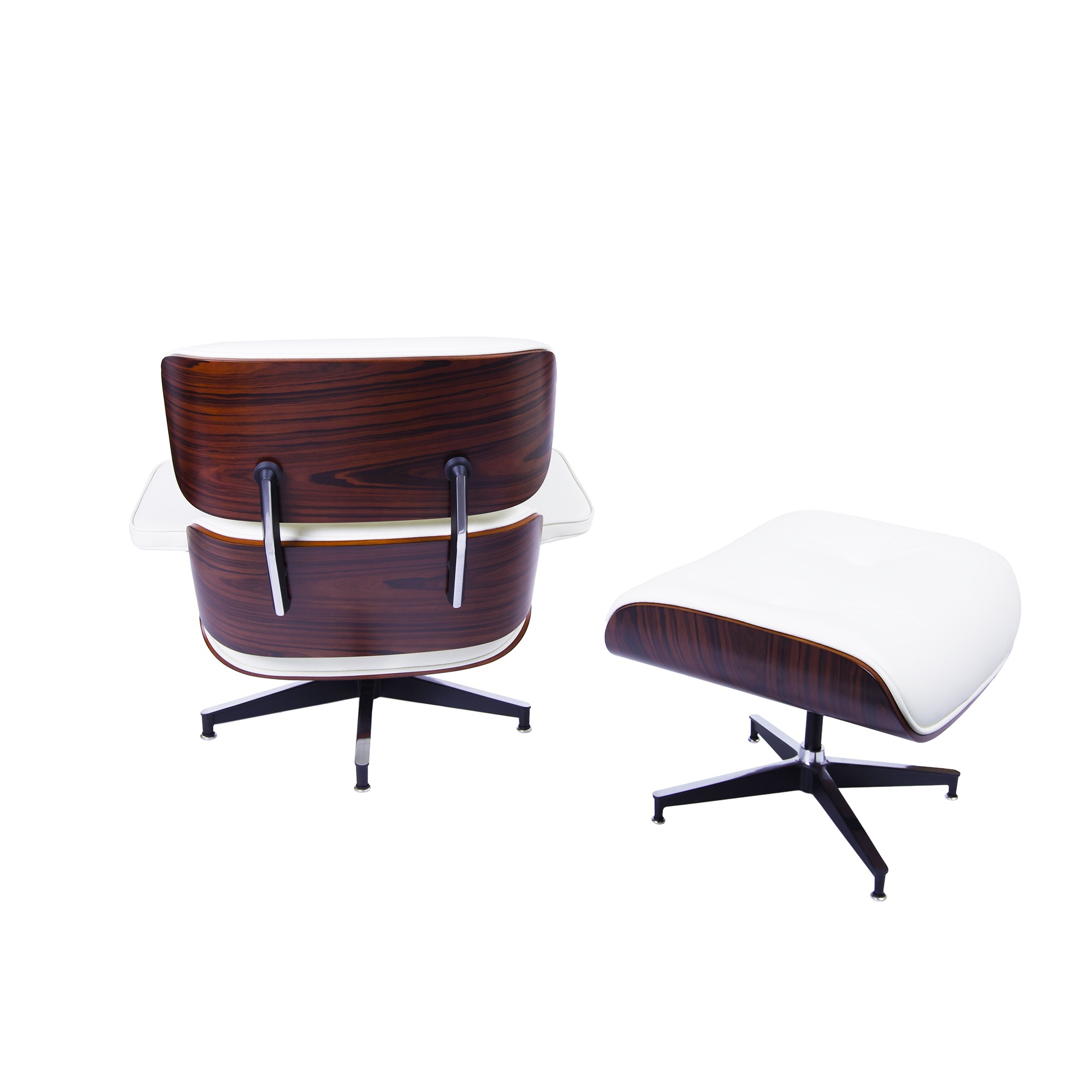 Charles Eames style, Chaise longue avec hocker EA670 XL Creme bois de rose Base noire