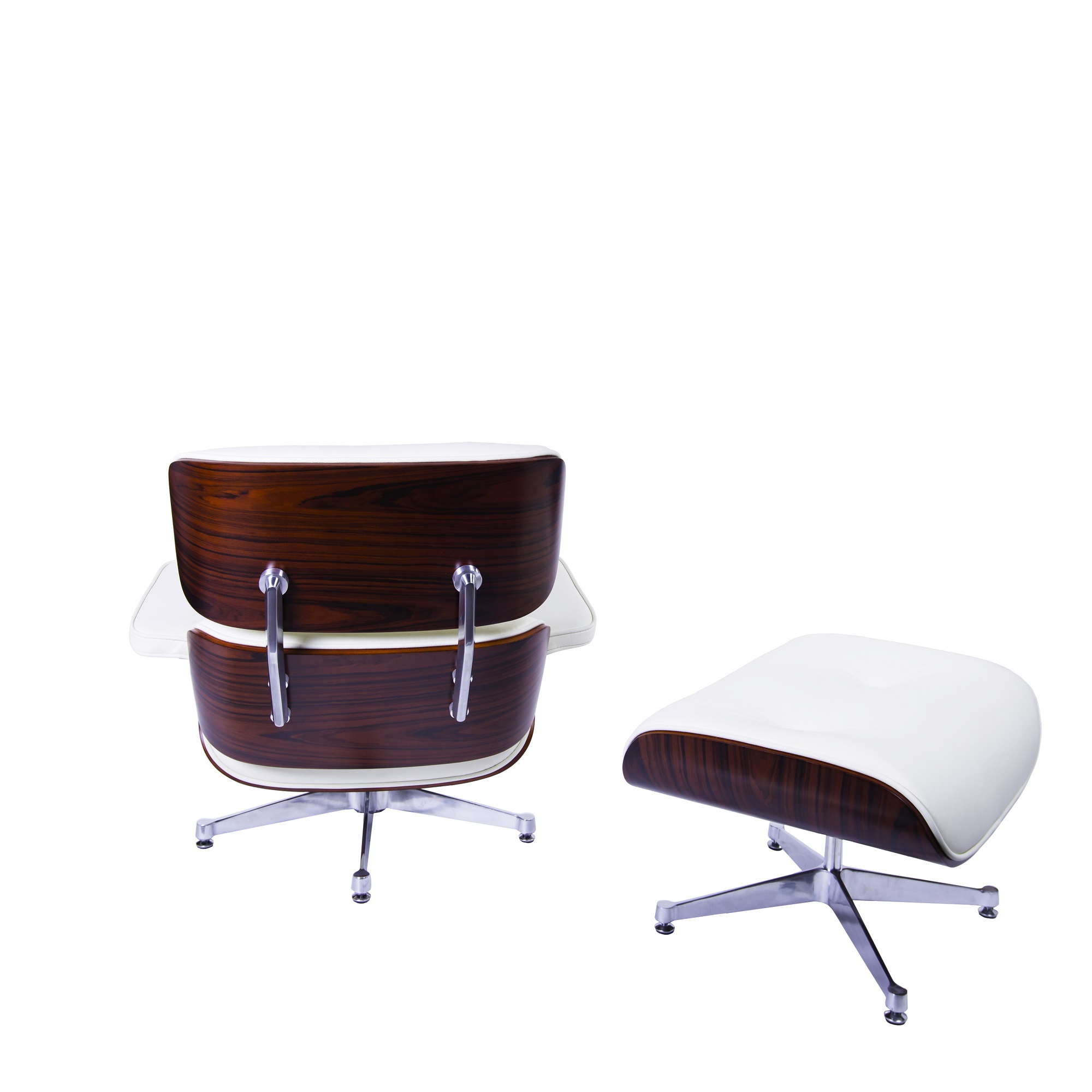 Charles Eames style, Chaise longue avec hocker EA670 XL Creme bois de rose Base polie