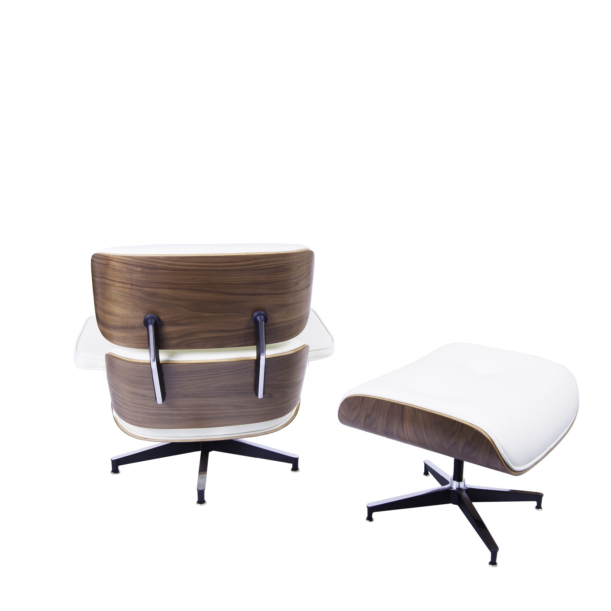 Charles Eames style, Chaise longue avec hocker EA670 Creme Noyer Base noire