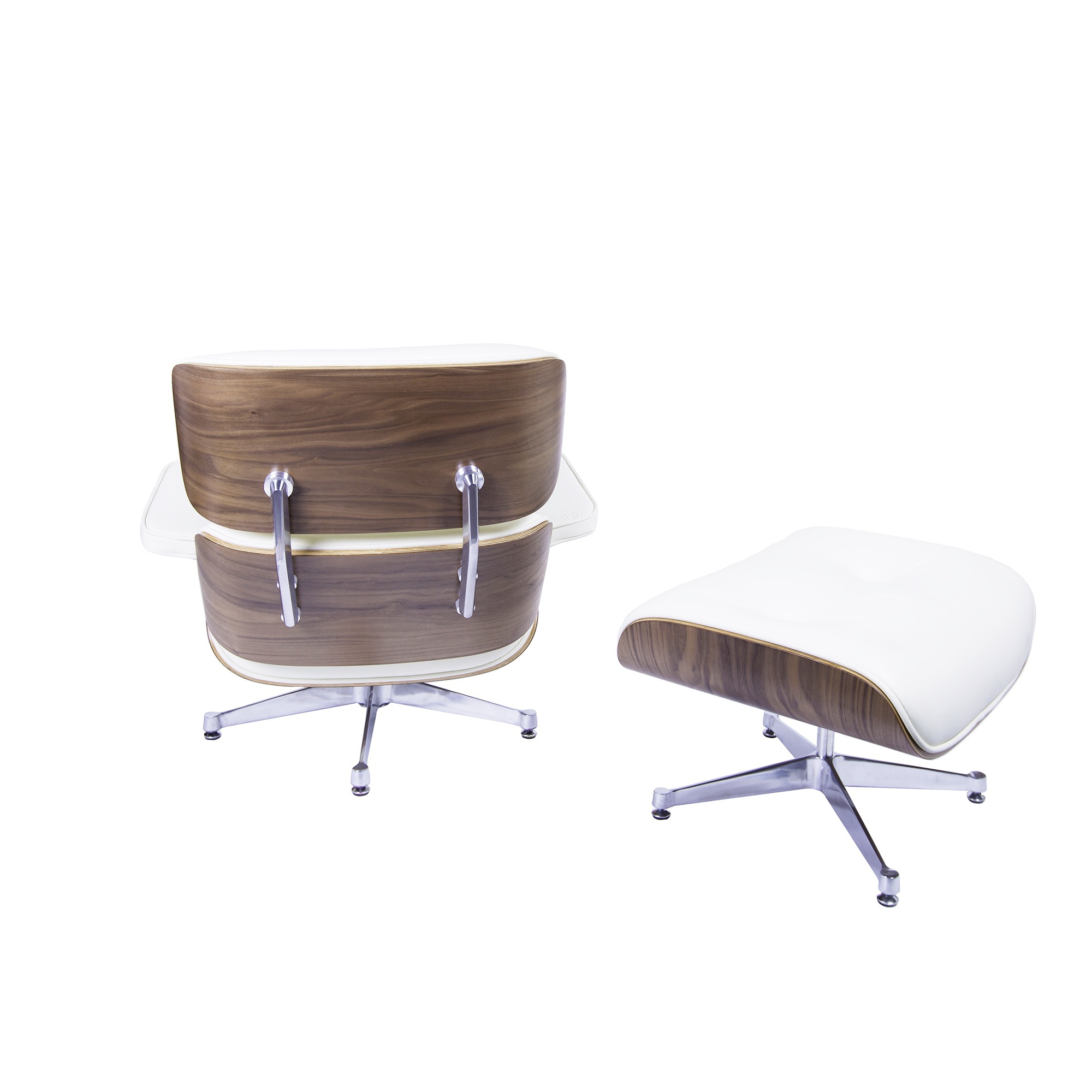Charles Eames style, Chaise longue avec hocker EA670 Creme Noyer Base polie