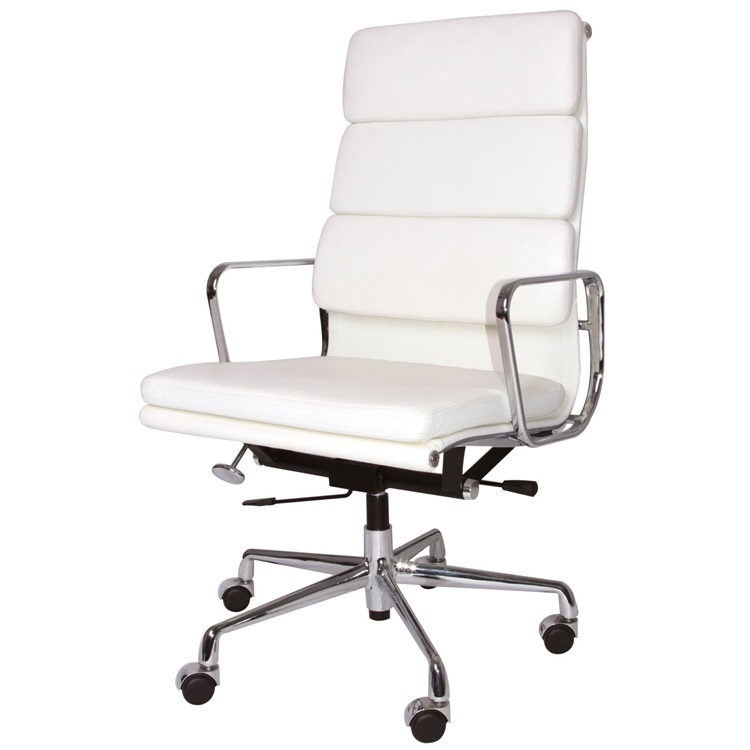 Charles Eames style, Chaise de bureau EA219 cuir blanc