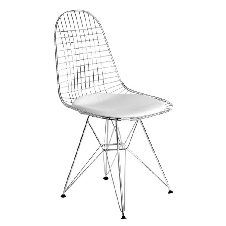 Charles Eames style, Chaise de salle à manger DKR chrome Ivoire cuir